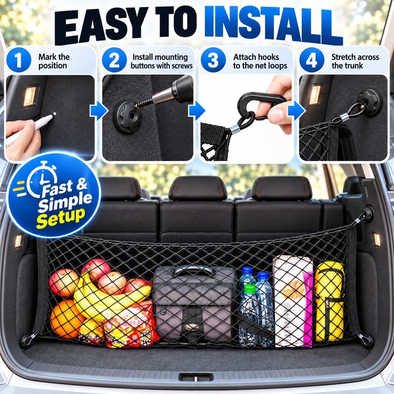 Car Trunk Cargo Net Organizer for Groceries & Luggage –
