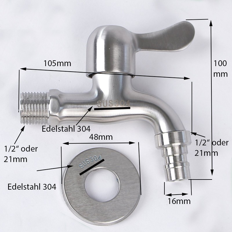 Tap Cast Stainless Steel 304 Outlet Tap Tap 1/2 Inch