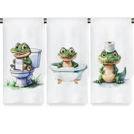 Fyecoluo - Toallas de mano divertidas de cocodrilo para baño, decoración de baño oceánico, toallas de mano decorativas de cocodrilo, para baño, baño, baño, baño, inodoro, 16 x 24 pulgadas, juego de 3