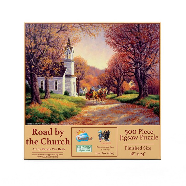 SUNSOUT INC - Road by The Church - 500 pc Jigsaw Puzzle by Artist: Randy Van Beek - Finished Size 18" x 24" - MPN# 62809