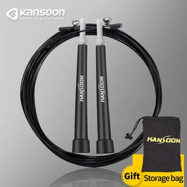 KANSOON Speed Jump Rope with Advanced Ball Bearing System, Aluminum Handles, 10’ Adjustable Wire Cable, for Boxing Cardio HIIT Workouts and Home Gym Fitness Exercise (Steel, Black)