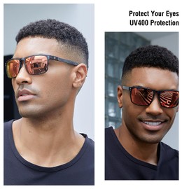 DUCO Retro Square Polarized Sunglasses for Men Vintage Sun Glasses Fishing Shades UV Protection Carbon Fiber DC8208 (Black Frame Revo Red Lens)