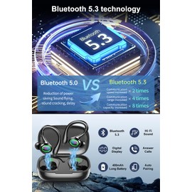 Wireless Earbuds, 60H Playback Bluetooth 5.3 Headphones,Noise Cancelling Wireless Headphones with LED Battery Display, Mics Clear Call, IPX7 Waterproof Bluetooth Earbuds for Workout Sports (BLACK)