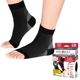 SKINEEZ Skincarewear Ankle Sleeve 20-30mmHg, Medical Grade Compression, Reduces Swelling & Chronic Heel Pain, Stabilizes Foot Arch, Ultra-Soft and Breathable, Black/Gray, Large/X-Large, 1 Pair