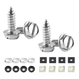 YALOK Anti Theft License Plate Screws Kits 4Sets Rustproof Stainless Steel Car Tag Plate Mounting Hardware, M6 (1/4") Tamper Proof Fastener Nut, Caps Cover for Front Rear Frame Holder (S-Silver Set/4)