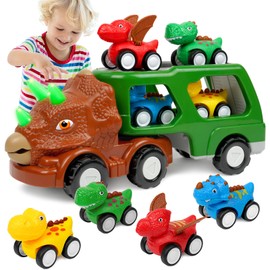 HOTUT Dinosaur Truck Toy for Kids 3-5 Years Old, 5 in 1 Dinosaurs Truck Toys for Boys, Dinosaur Toys for Boys Girls, Kids Toys Transport Carrier Truck, Best Gift for Baby Kids & Toddler Toys