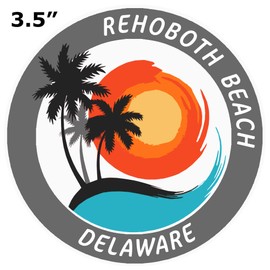Rehoboth Beach, Delaware Tropical Scene Decorative Car Truck Window Sticker Decal Vinyl Die-Cut Badge Emblem Vacation Souvenir Travel Gear Ocean Island Beach