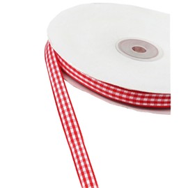 Cinta estrecha de cuadros de 3/8 pulgadas de 3/8 pulgadas de cinta tejida para hacer joyas, envolver regalos, ramo floral para decoración del hogar (rojo)