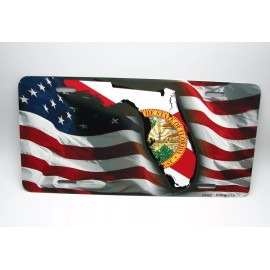 DIGIART INTERNATIONAL FLORIDA STATE FLAG MAP AMERICAN FLAG METAL NOVELTY CAR LICENSE PLATE AUTO TAG