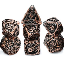 Metal Skull Dice Unique Hollow Dice Set for Dungeons and Dragons Polyhedral DND TRPG,MTG,Table Board Roll Playing Games D4 D6 D8 D10 D% D12 D20 (Copper)