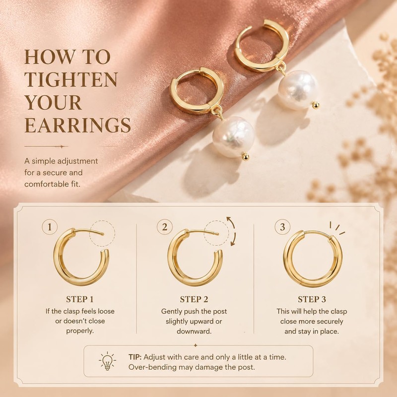 NUZON Baroque Pearl Dangle Earrings for Women 14K Gold Huggie