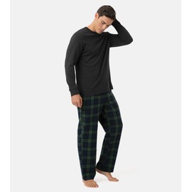 LAPASA Men's Pajama Set 100% Cotton Flannel Top Long Sleeve & Bottom Pants Plaid Sleepwear PJ Sleepwear Lounge Comfy M79 Medium (Cotton Top+flannel Bottom) Green&navy Plaid