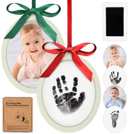 Kit de huellas de manos y pies de bebé sin tinta - Kit de huellas de dos lados para el primer adorno navideño del bebé, marco de fotos personalizado para regalos de bebé, lindo recuerdo para recién