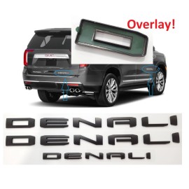 GMC OVERLAY Matte Black Door Rear DENALI Emblems Letters 2021-2023 GMC Yukon YukonXL