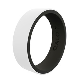 QALO Women's Rubber Silicone Ring, Blank Strata Rubber Wedding Band, Breathable, Durable Engagement Silicone Ring, 6mm Wide 1.85mm Thick, White & Black, Size 9
