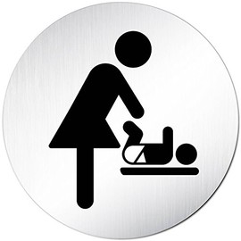 Türschilder24 XXL Door Sign Diameter 100 mm Toilet Sign Changing Room Made of Aluminium Solid Material Polished Stainless Steel Look 100% Made in Germany