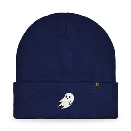 DALIX Embroidered Ghost Beanie Cap Cuffed Knit Hat Women in Navy Blue