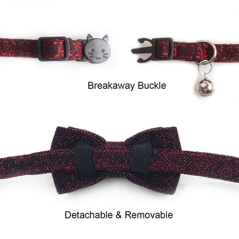 Cat Collar Breakaway with Bowtie Bell, Red Bling Kitten Collar