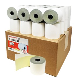(32 Rolls) 2 Ply Carbonless Rolls 3" X 95 Feet White/Yellow Receipt Paper POS Cash Register Two Ply White/Canary for Star Micronics SP700 SP2000 UP389 Omni 480 TMU 220 250 Require Ribbons ERC30/34/38