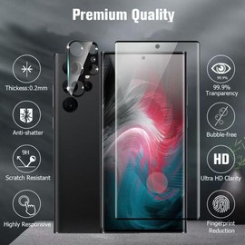[2+2 Pack] Galaxy S23 Ultra Screen Protector and Camera Protector, HD Clear 9H Tempered Glass Scratch Resistant, Fingerprint Unlock, Full Coverage, Bubble-Free for Galaxy S23 Ultra (6.8 Inch)