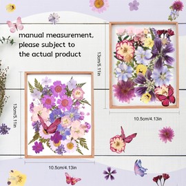 NATISERAUM 50Pcs Dried Pressed Flowers for Crafts and 40Pcs Butterfly Stickers, Natural Dry Flowers for Resin with Tweezer for Scrapbooking DIY Art Crafts, Epoxy Jewelry Molds, Candle, Soap Making