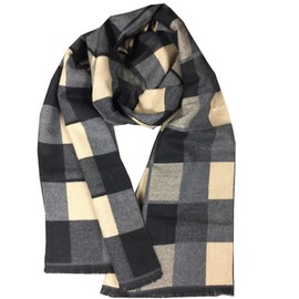 Men Scarf Winter Scarf Premium Cashmere Feeling Scarf (grey grid)