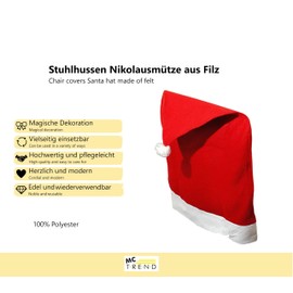 MC-Trend Set of 4 Felt Chair Covers, Santa Hat, Red, 50 x 60 cm, Chair Cover for Christmas as Hat, Chair Decoration, Santa Claus Chair Cover
