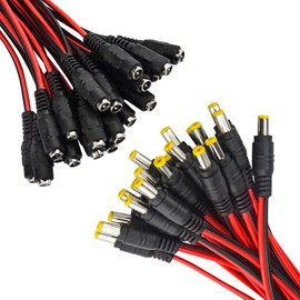 WMYCONGCONG 40 PCS DC Power Pigtail Cable Adapter 2.1mm x 5.5 mm Male and Female Connector for CCTV DVR Camera Lead Plug Pigtail Cable