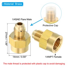 PATIKIL Brass Flare Tube Fitting, 2pcs Union Coupling Gas Adaptor 1/4" SAE 45° Flare Male to 1/4" NPT Female Pipe Connector Adapter with PTFE Tape for Refrigeration Gas System