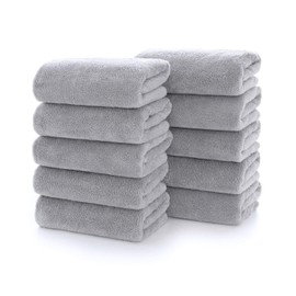 Lumimi Towels 10-Piece Soft Microfiber Hand Towel Set Washcloth Incredibly Absorbent Lightweight Quick Dry and Durable, 29" L x 13" W, 10 Pack Light Grey