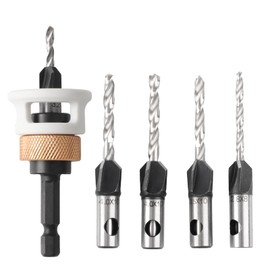 RtottiM 6-Piece Countersink Drill Bit Set with Depth Stop, Practical Countersink Wood Drill Bit with 1/4 Inch Hex Shank and Adjustable Depth Stop for Wood Processing