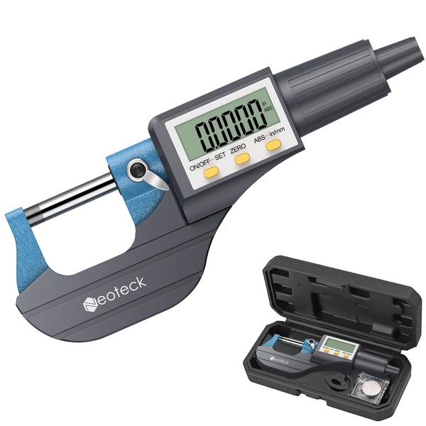 Neoteck Digital Micrometer Thickness Measuring Instrument 0-25mm 0.001mm Electronic Microgauge Micrometer 0.001mm LCD Display