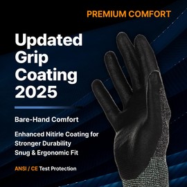 DEX FIT Nitrile Work Gloves FN330, 3 Pairs, 3D-Comfort Stretchy Fit, Firm Grip, Thin & Lightweight, Touch-Screen Compatible, Durable, Breathable & Cool, Machine Washable; Grey L (9)