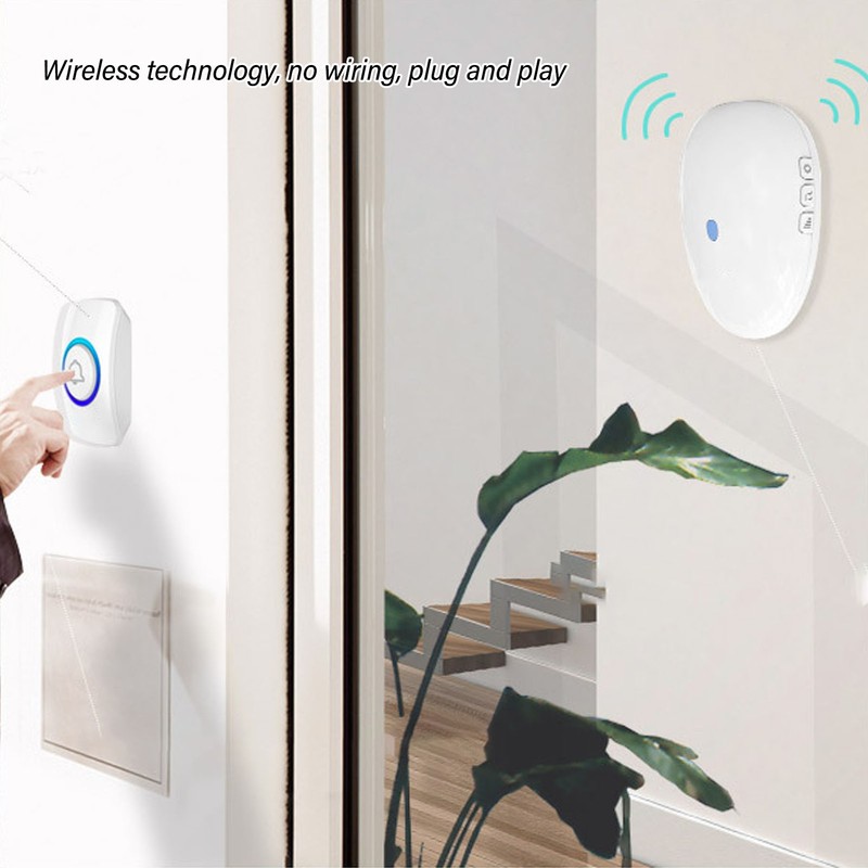 Wireless Doorbell Colorful Flashing Light 57 Ringtone Adjustable Volume for