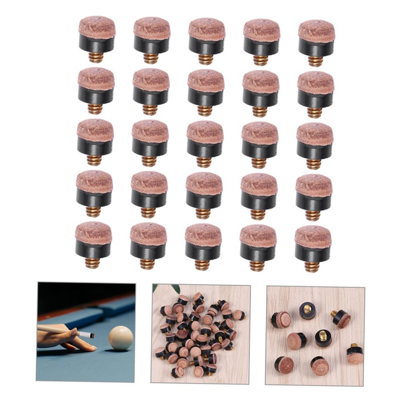 Totority 25Pcs Screw Pool Cue Tips Replacement Durable Leather Billiard
