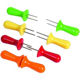 Zyliss E40001 Corn Cob Holders, Plastic/Stainless Steel, Multicoloured, 8X Holders/Skewers/Forks for Corn Cobs, Dishwasher Safe