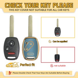 FT FUNTOR Car Key Shell Cover with Keychain for Honda,Fit for Honda 2010-2012 Accord, Civic,Pilot, Protection Case Shell Soft TPU Key Fob Cover with Metal Fit 3-Button Remote Case Accessories (Blue)