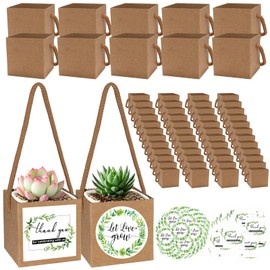 ENYOUNG 60pcs Succulent Wrap Bags with 60pcs Thank You & 60pcs Let Love Grow Stickers, Kraft Paper Gift Box for 2.5 Inch Pots Wedding, Baby Shower, Succulent Party Favors for Guests
