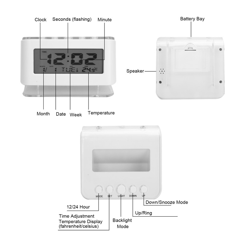 LCD Clock Date Temperature Display Mute Electronic Backlight Alarm Clock