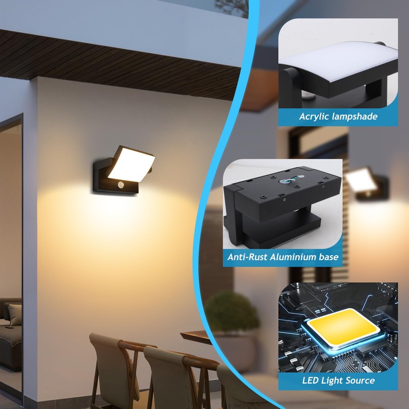 Angestlite Motion Sensor Outdoor Wall Light 18W IP65 350°Rotatable 3000K