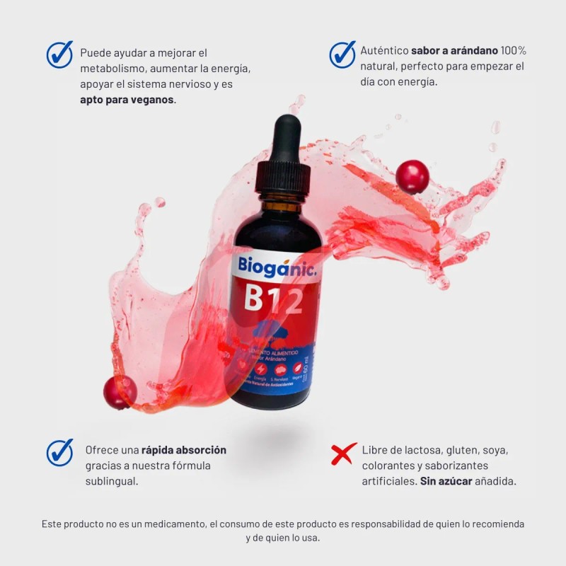 Vitamina B12 Líquida Bioganic 240 Tomas Con Sabor Arándano