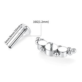 hengkaixuan 16G G23 Titanium Labret Studs Internally Threaded Lip Studs Flat Back Labret Tragus Piercing 8mm Monroe Medusa Lip Piercing Silver with Blue Opal CZ Lobe Cartilage Conch Earring Jewelry