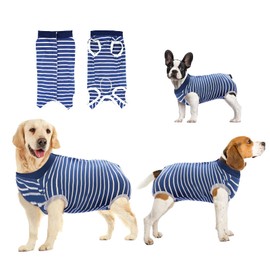 oUUoNNo Recovery Suit for Dogs,Dog Surgical Recovery Suit for Female Male Abdominal Wounds Spay or Skin Diseases,Cone E-Collars Alternatives, Anti-Licking Pet Vest Post Surgery(S, Stripe Blue)