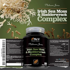 Irish Sea Moss & Bladderwrack Complex 7200mg - 120 High Strength Capsules - Wild Harvested, Vegan Sea Moss - Natural Iodine Source - Made in the UK - by Nu U Nutrition