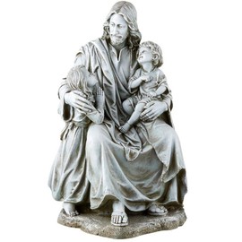 Avalon Gallery Garden Statue - Stone Resin Indoor/Outdoor Catholic Sculpture, 16.5" Tall, Jesus with Children