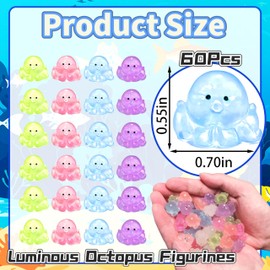 60Pcs Luminous Mini Resin Octopus Figurines Tiny Octopus Glow in The Dark Miniature Garden Accessories Mini Octopuses Figurine for Aquarium Dollhouse Micro Landscape Party Favors DIY Crafts