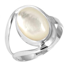 Jeweloporium White Genuine Mother Of Pearl 925 Sterling Silver Ring for Women Stone Cocktail Silver Ring Size S Friendship Day Gift Victorian Jewelry