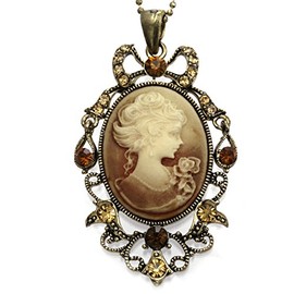 Soulbreezecollection Light Brown Cameo Pendant Necklace Chain Charm Women Fashion Jewelry