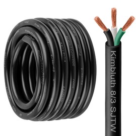 Kimbluth 8 Gauge 3 Conductor Wire SJTW Outdoor Extension Power Cable 20FT, 8/3 Wire Heavy Duty Pure Copper Electrical Wire for Lawn, Battery, Automotive, Outdoors
