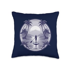 Enjoy SUP Stand Up Paddle Sport Surfboard Board Enjoy SUP Boat Sunset Stand Up Paddle Board Throw Pillow, 16x16, Multicolor